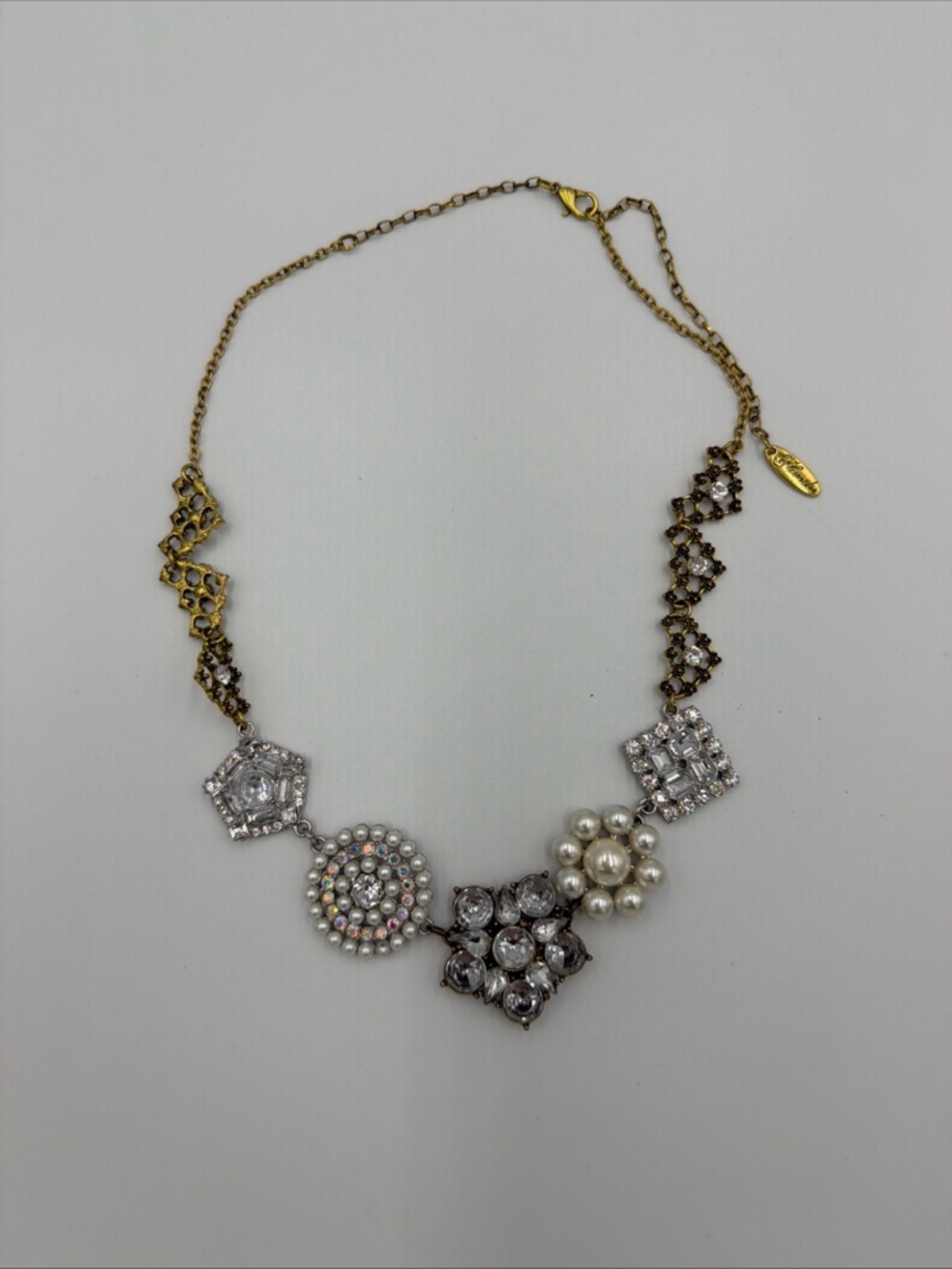 Plunder Gold-Tone Multi-Cluster Crystal, Pearl & Rhinestone Necklace